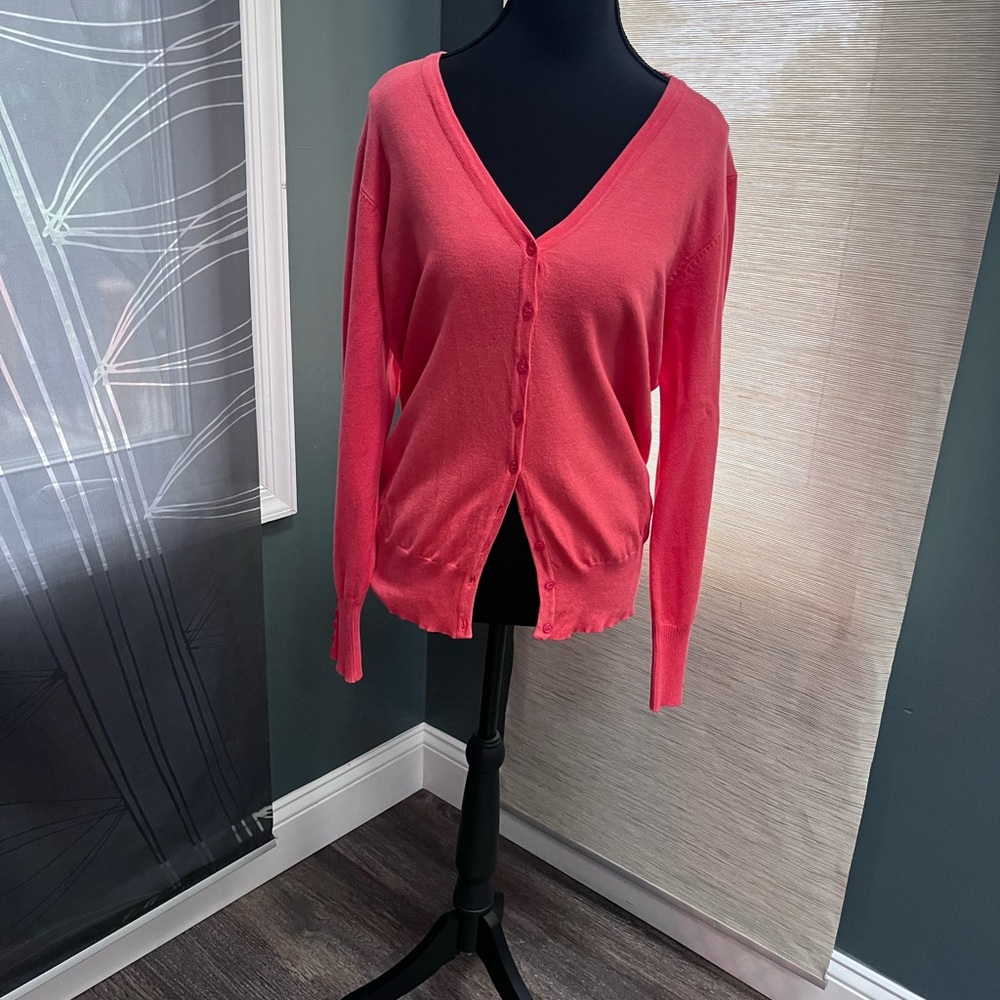 Cielo Coral Orange Button-Up Cardigan